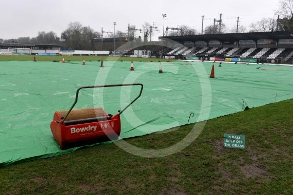 MUFC pitch covered to protect from further rain. Maidenhead Football Club, York Road, Maidenhead
