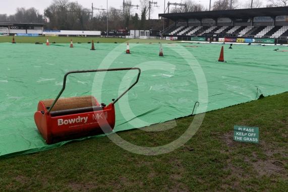 MUFC pitch covered to protect from further rain. Maidenhead Football Club, York Road, Maidenhead