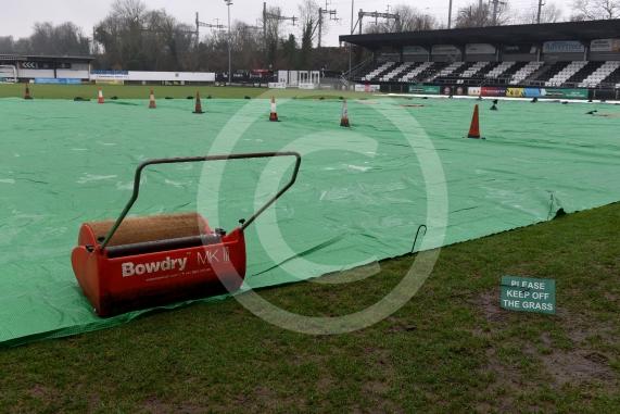 MUFC pitch covered to protect from further rain. Maidenhead Football Club, York Road, Maidenhead