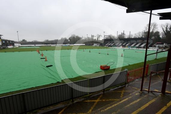 MUFC pitch covered to protect from further rain. Maidenhead Football Club, York Road, Maidenhead