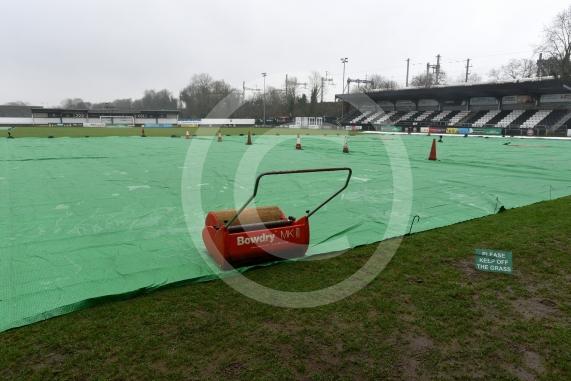 MUFC pitch covered to protect from further rain. Maidenhead Football Club, York Road, Maidenhead