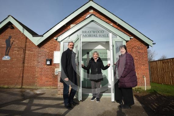 Braywood Memorial Hall, Fifield Road, Fifield was damaged after a car smashed into it last year. Committee members L-R David Burroughs, Barbara Frame, Catherine Martin