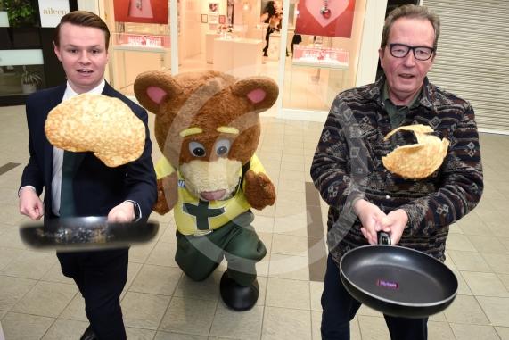 Nicholsons Centre,  MaidenheadPancake Day, Shrove Tuesday&lsquo;Flip the Pancake &ndash; get a prize!&rsquo;MP Joshua Reynolds, Andrew Ingram