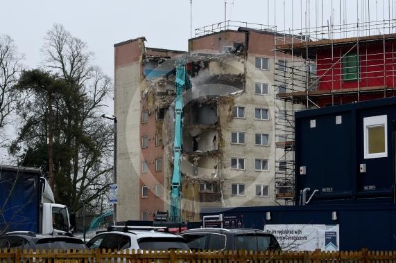 Sawyers Crescent, WindsorWork has started on demolishing the flats.First block of flats to be demolished. 