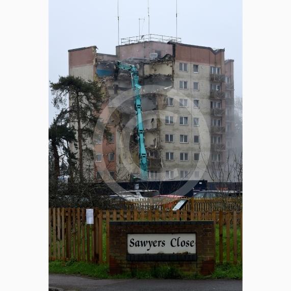 Sawyers Crescent, WindsorWork has started on demolishing the flats.First block of flats to be demolished. 