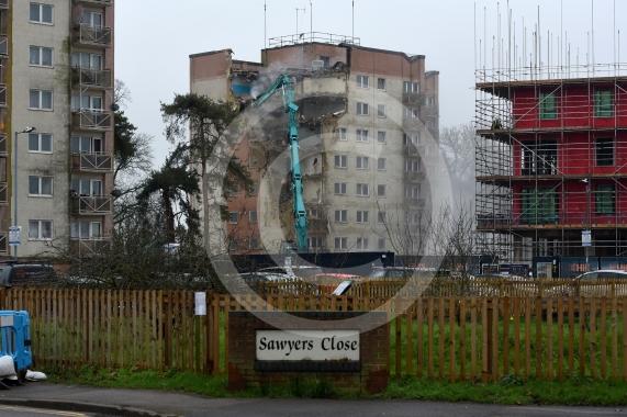 Sawyers Crescent, WindsorWork has started on demolishing the flats.First block of flats to be demolished. 