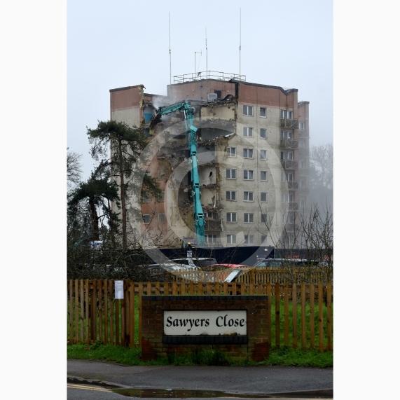 Sawyers Crescent, WindsorWork has started on demolishing the flats.First block of flats to be demolished. 