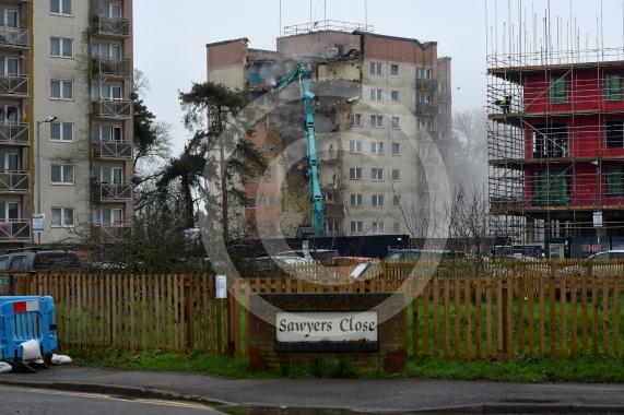 Sawyers Crescent, WindsorWork has started on demolishing the flats.First block of flats to be demolished. 
