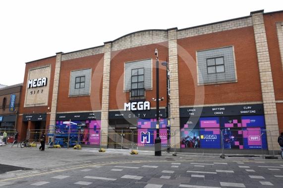 The new Mega City that will be opening on Slough High Street . It will feature lots of entertainment and games facilities. Signage has now gone up. 