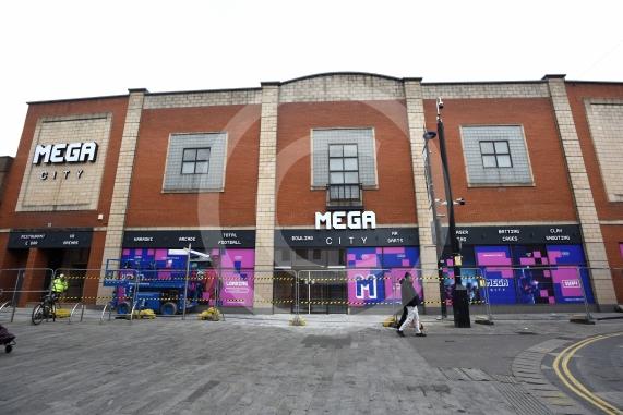 The new Mega City that will be opening on Slough High Street . It will feature lots of entertainment and games facilities. Signage has now gone up. 