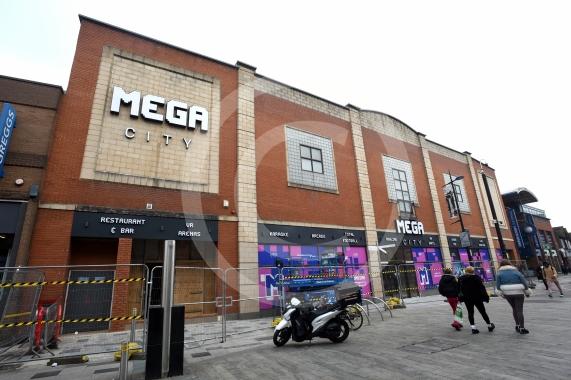 The new Mega City that will be opening on Slough High Street . It will feature lots of entertainment and games facilities. Signage has now gone up. 