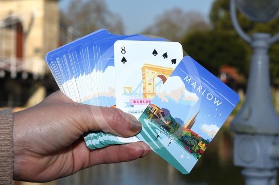 Emma Sweet &ndash; business story about her playing card business Ace Places (Marlow and Henley packs).-  beside Marlow Bridge & All Saints Church 